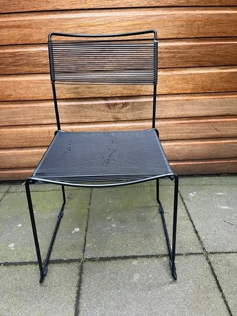 Spaghetti stoelen, Huis en Inrichting, Stoelen, Gebruikt, Vier, Kunststof, Metaal, Zwart, Ophalen
