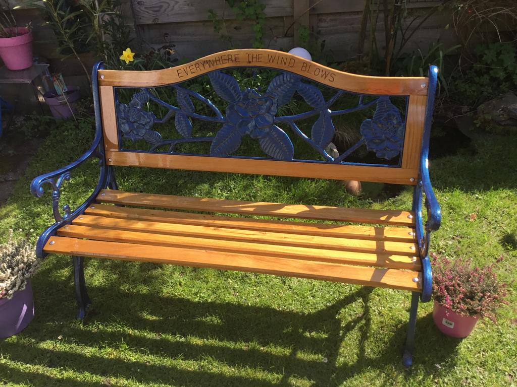 Aparte gietijzeren tuinbank., Ophalen of Verzenden, Zo goed als nieuw, Hout