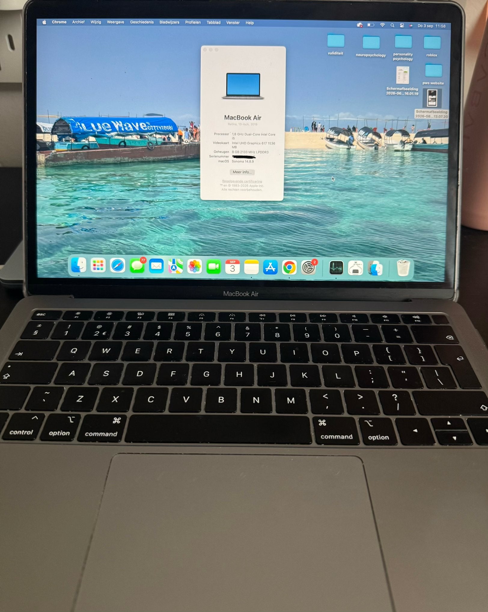 MacBook Air 2019 - 13 inch, Gebruikt, Qwerty, 8 GB, 13 inch