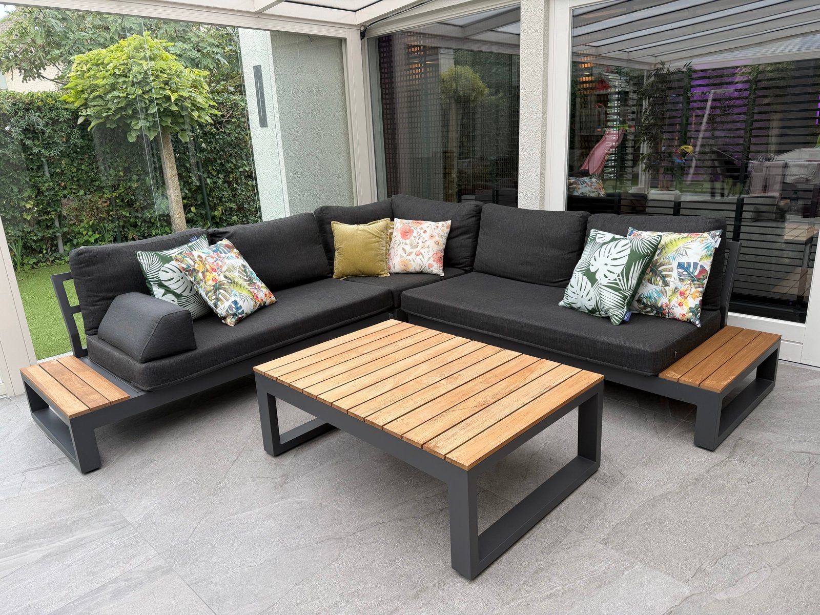 Luxe LIFE loungeset met aluminium en teakhout, Ophalen, 5 zitplaatsen, Aluminium, Zo goed als nieuw