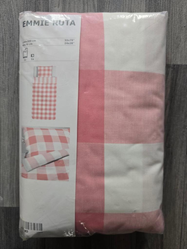 Roze wit geruit 1-persoons dekbedovertrek IKEA Emmie Ruta, Ophalen of Verzenden