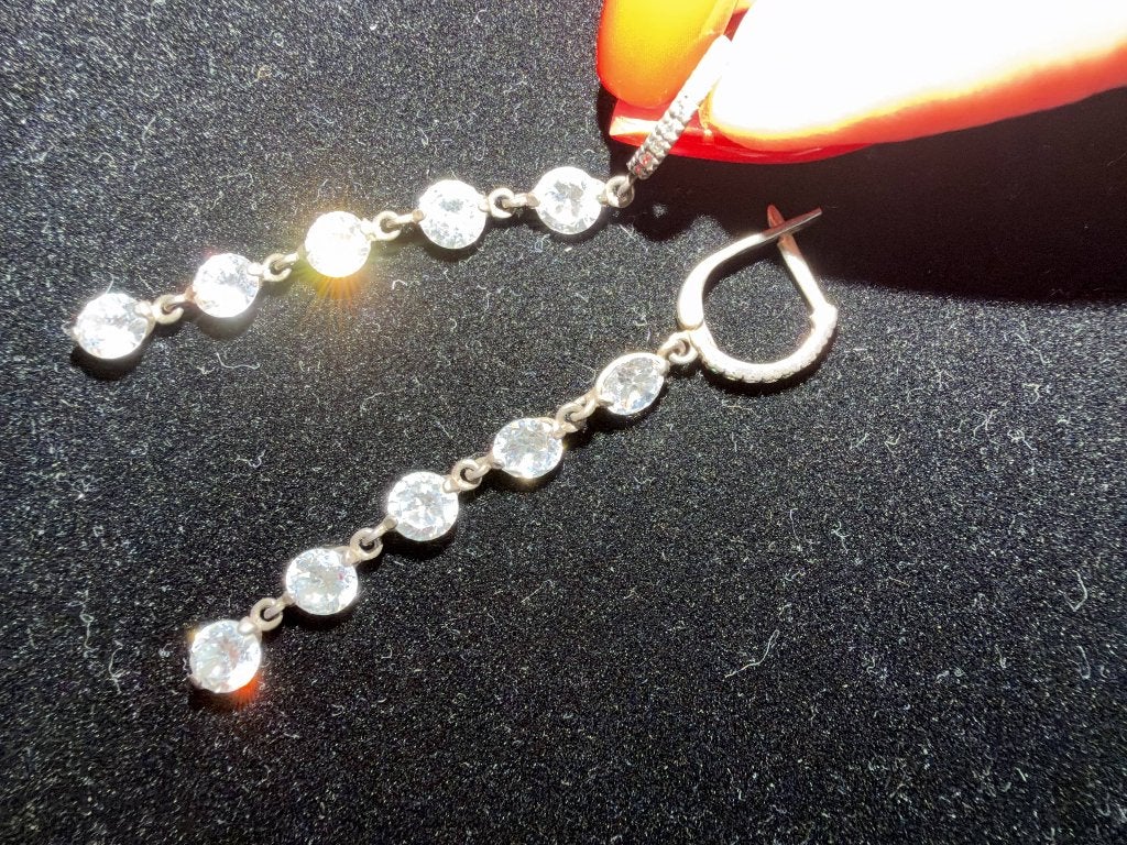 Lange Zilveren Dames Oorhangers (925), Sieraden, Tassen en Uiterlijk, Ophalen of Verzenden, Zilver, Oorbellen, Met edelsteen