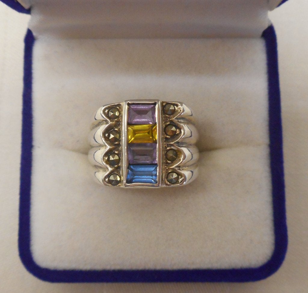 Zilveren vintage ring met gekleurde stenen maat 16.6 nr.273, Verzenden, Dame, Zilver, Zilver