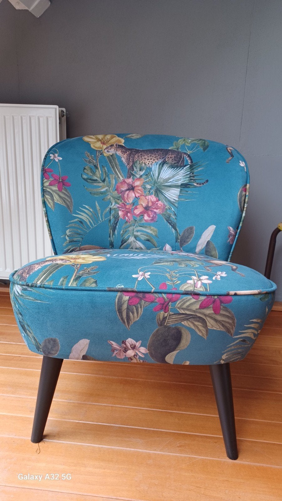 Fauteuil Sissy Boy, kleur petrol met jungle print, Huis en Inrichting, Fauteuils, Ophalen, Minder dan 75 cm, 50 tot 75 cm