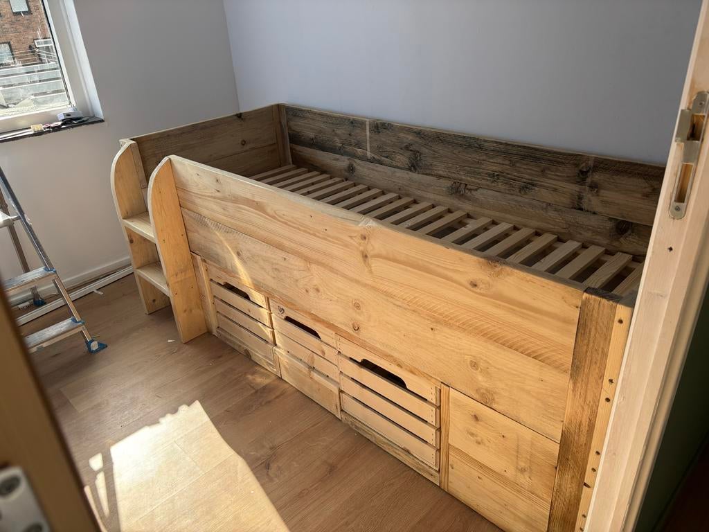 Steigerhouten bed op maat gemaakt, Steigerhout, Tweepersoons, Ophalen of Verzenden, Zo goed als nieuw