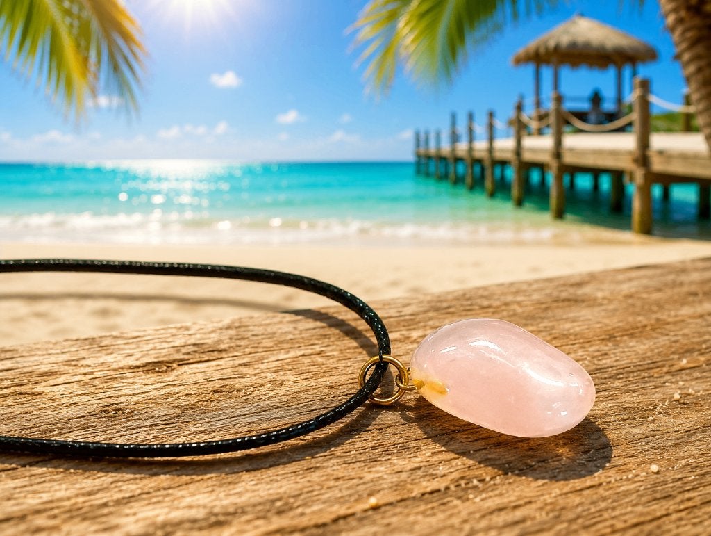 ️Rozenkwarts ketting met zwart leren waxcoard, Sieraden, Tassen en Uiterlijk, Kettingen, Verzenden, Nieuw, Steen of Mineraal, Roze