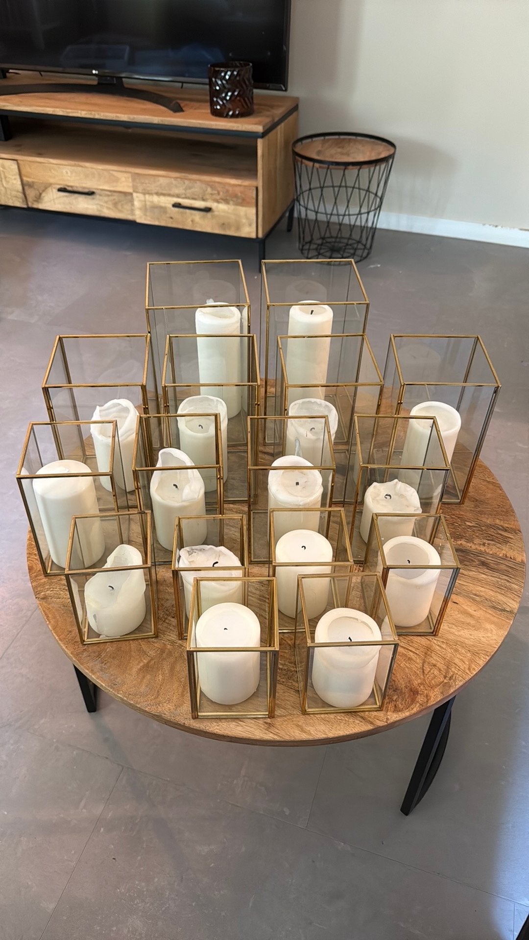 16 glazen kaarsenhouders / windlichten goud, Ophalen, Windlicht, Gebruikt, Glas