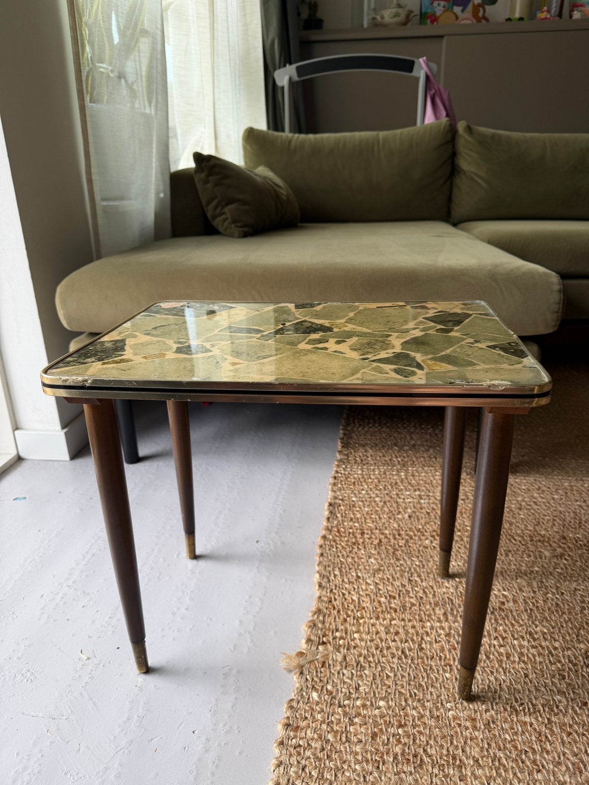 Vintage retro bijzettafel met terrazzo blad, Ophalen