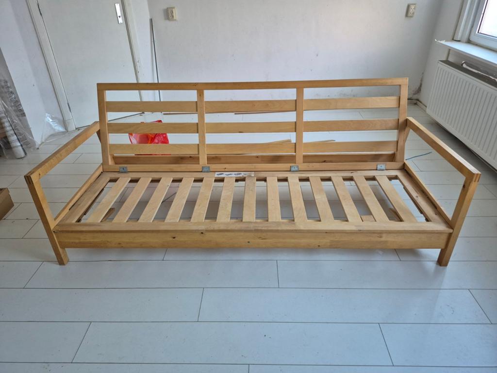 Lillberg houten frame 3 persoonsbank/ slaapbank, Ophalen, Gebruikt, Driepersoons, 75 tot 100 cm