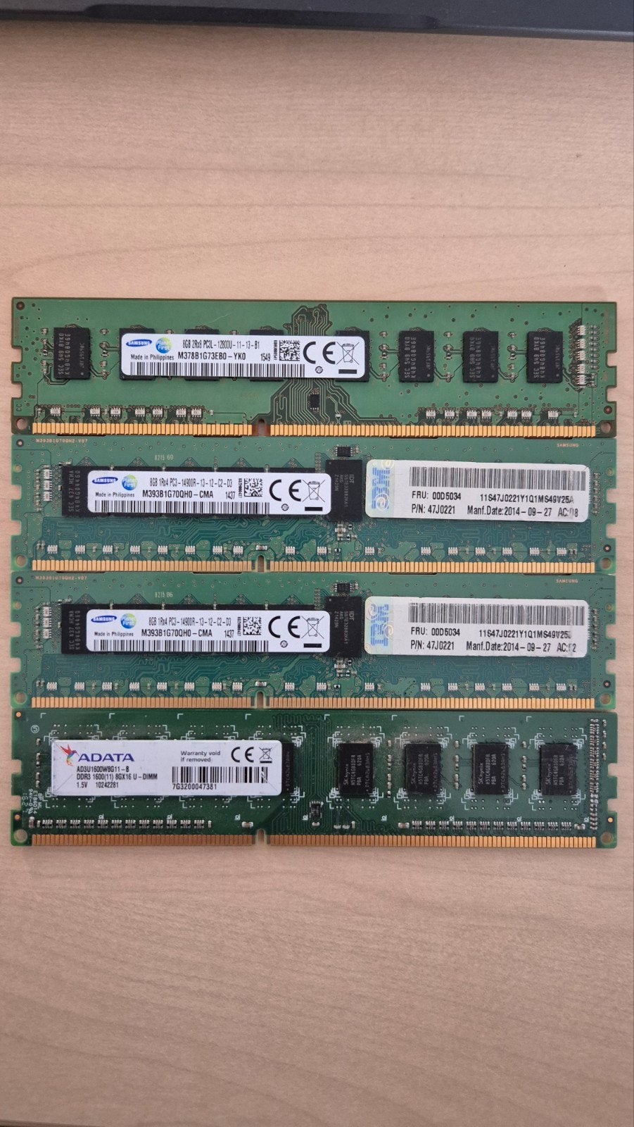 4x 8gb ddr3 geheugen Samsung en Adata, Computers en Software, Ophalen of Verzenden, Zo goed als nieuw, DDR3, Desktop