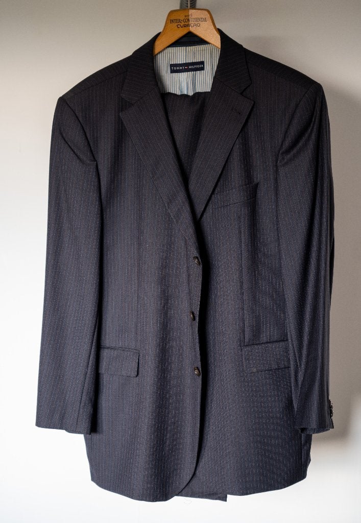 Hilfiger Colbert & Pantalon zwart met witte & bruine strepen, Ophalen, Zwart, Tommy Hilfiger, Maat 56/58 (XL)