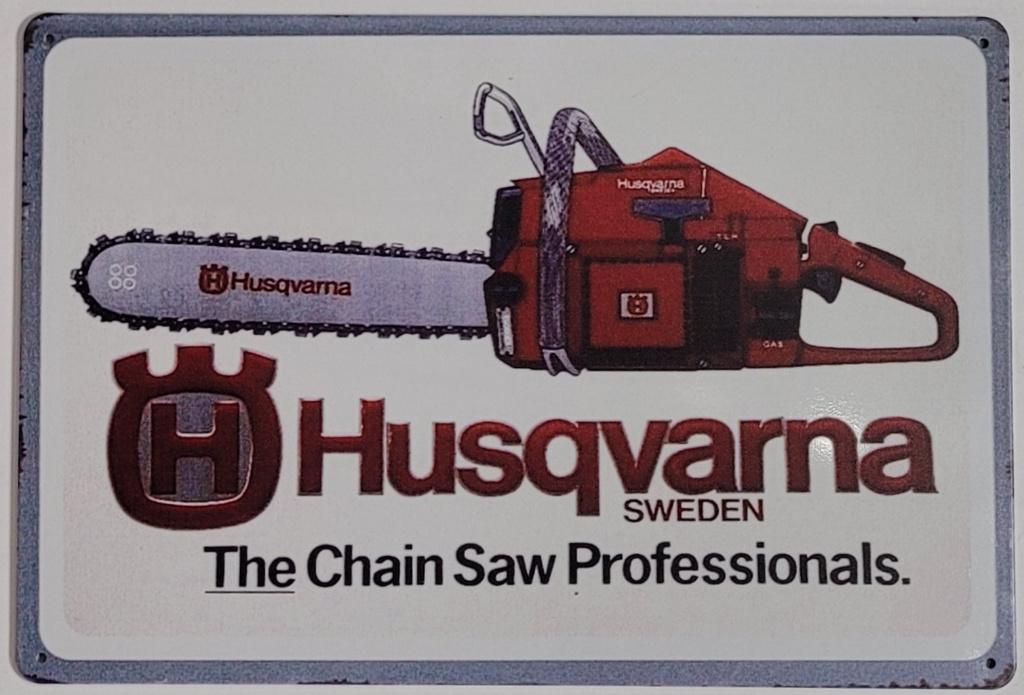 Husqvarna Sweden kettingzaag reclamebord van metaal deco