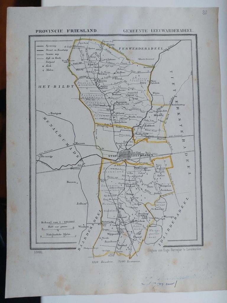 38 / Leeuwarderadeel Leeuwarden Wirdum van Kuyper uit 1866, Antiek en Kunst, Ophalen of Verzenden