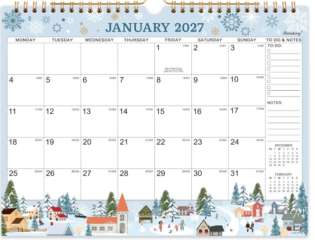 Kalender 2027, wandkalender 2027 A4 UK, blauw, Verzenden, Maandkalender, Nieuw