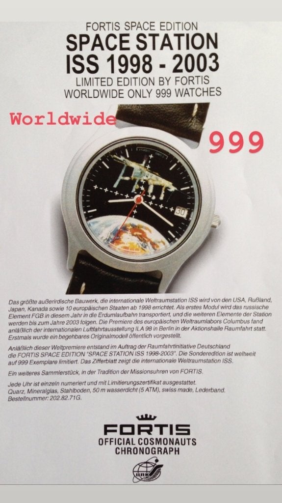 Fortis horloge , ISS SPACE STATION, 1 van 999, Overige merken, Leer, Staal, Verzenden