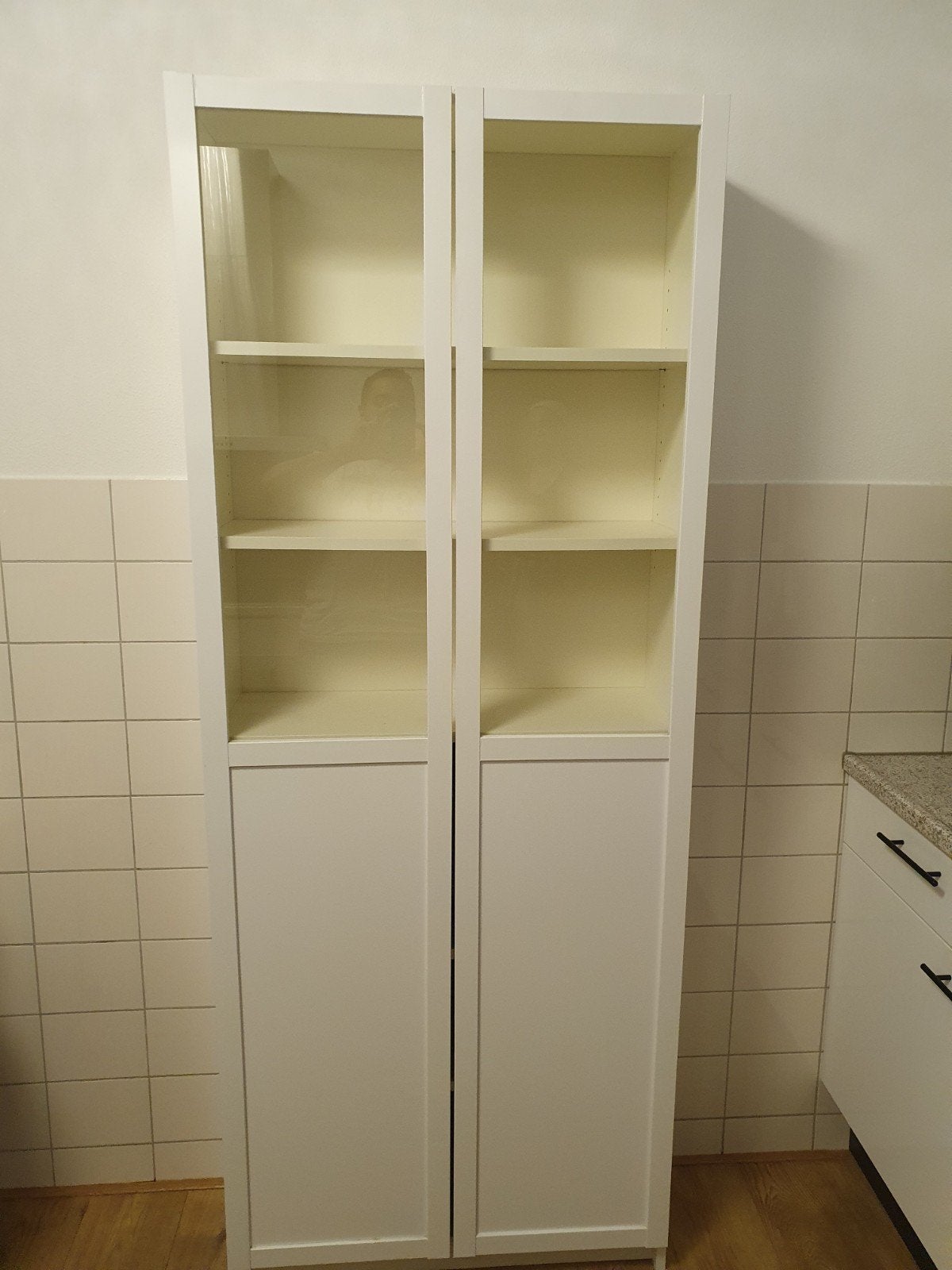 Te koop Billy/Oxberg vitrine-boekenkast Hoogglans wit!!!, Glas, Minder dan 100 cm, 25 tot 50 cm, 50 tot 100 cm