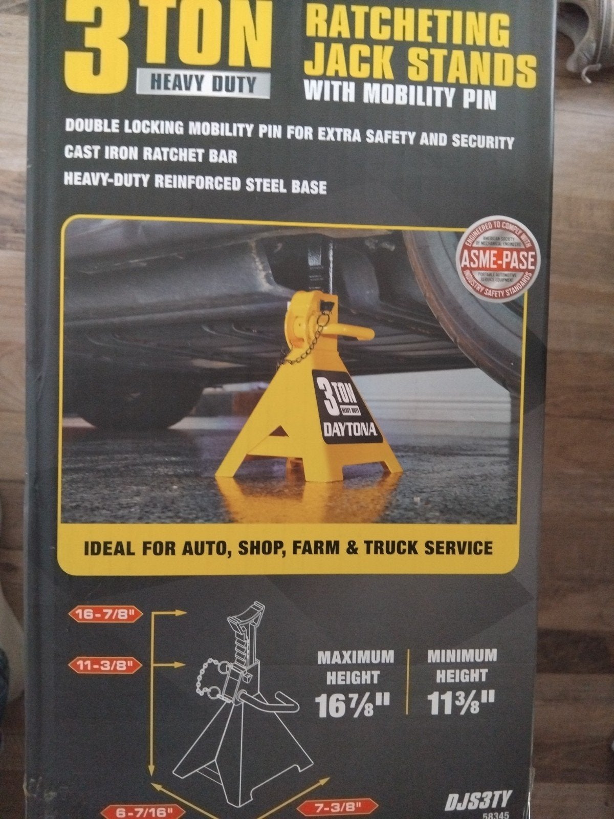 Daytona 3 Ton Ratcheting Jack Stands met Mobility Pin, Ophalen