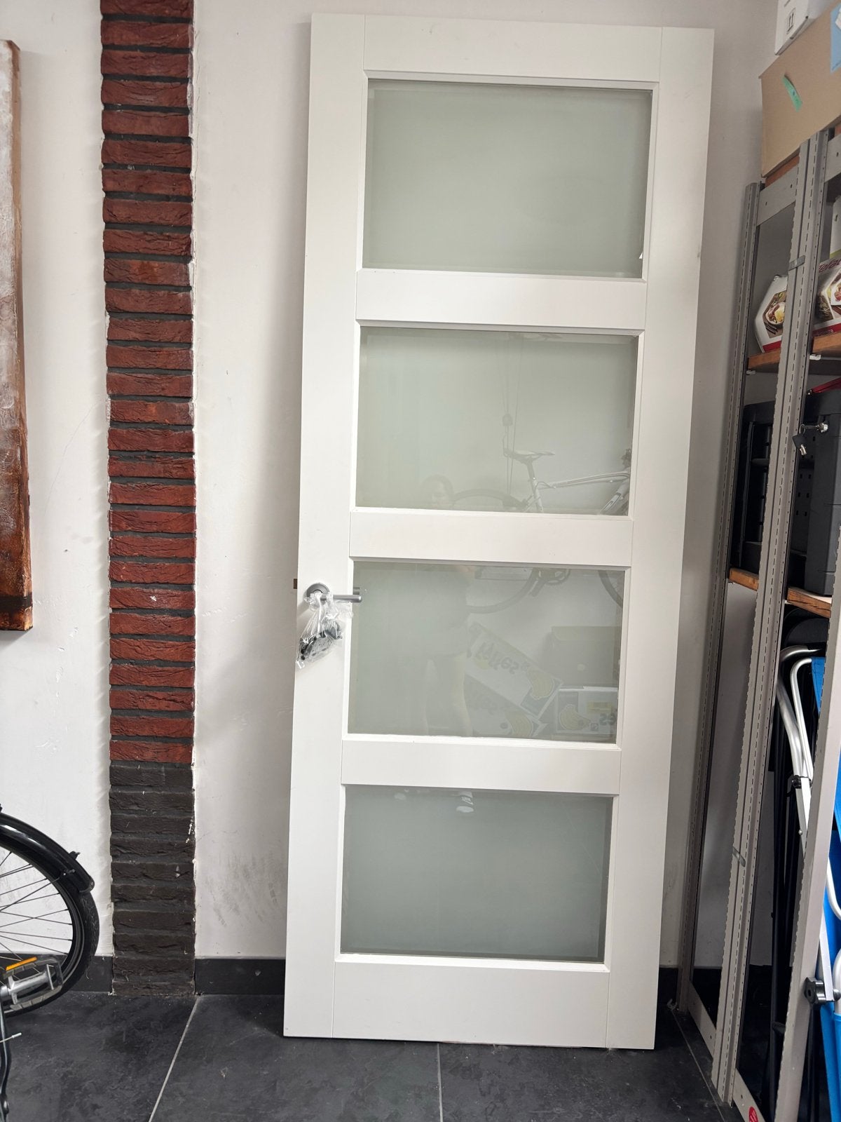 Stompe binnendeur met glas, 230,3x87,9 cm, Doe-het-zelf en Verbouw, Deuren en Horren, Ophalen, Gebruikt, 80 tot 100 cm, 215 cm of meer