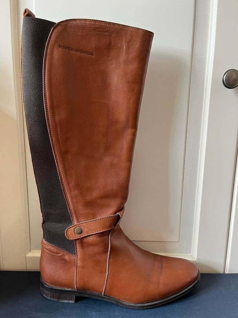 River Woods Manfield 39 hoge bruine leren laarzen stretch, Hoge laarzen, Bruin, River Woods, Ophalen of Verzenden