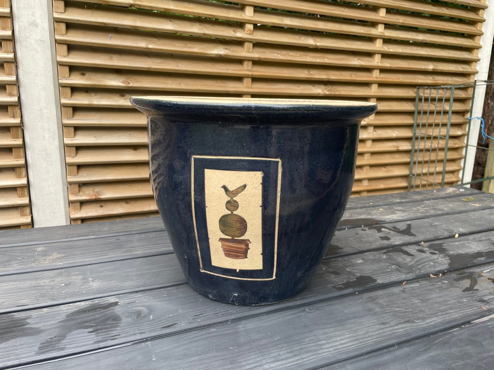 Geglazuurde terra cotta pot, Tuin en Terras, Bloempotten, Rond, Zo goed als nieuw, Minder dan 40 cm, Aardewerk