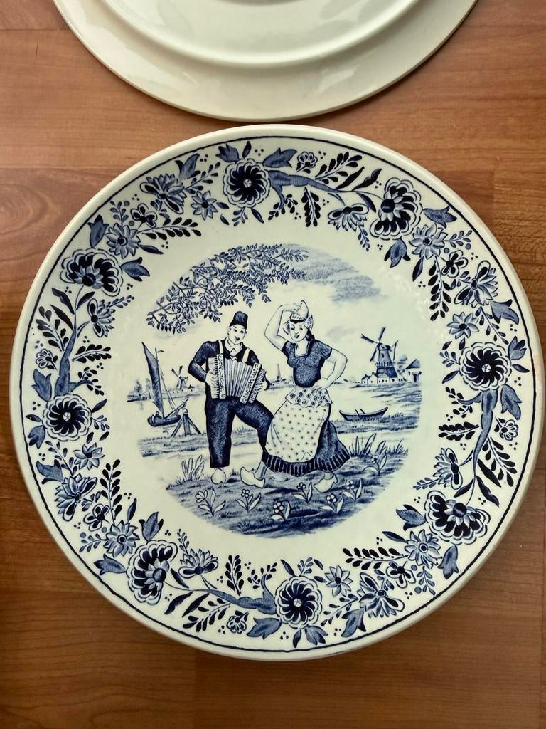 Delfts Blauw Boch Wandbord - Dansend Paar en Molen, Antiek en Kunst, Antiek | Porselein, Ophalen