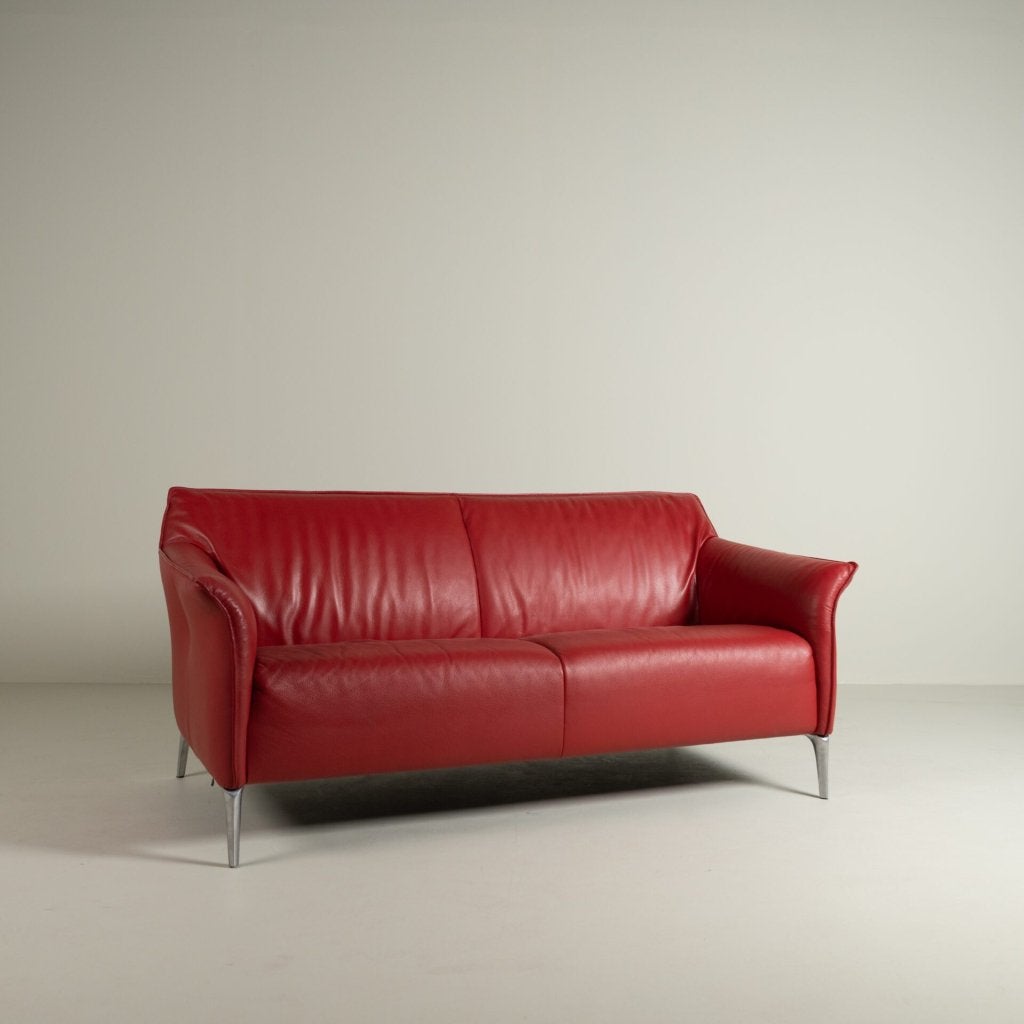 Leolux Mayon Bank 3-Zits Rood Leer, Niet ingevuld, Leolux, Niet ingevuld, 75 tot 100 cm
