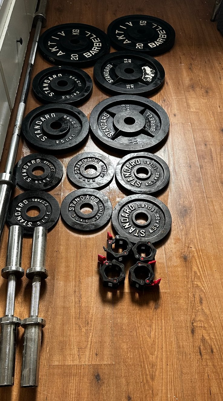 Benchpress Bankdrukset Aktiv Barbell met Halterschijven, Ophalen, Gebruikt, Armen, Halterset