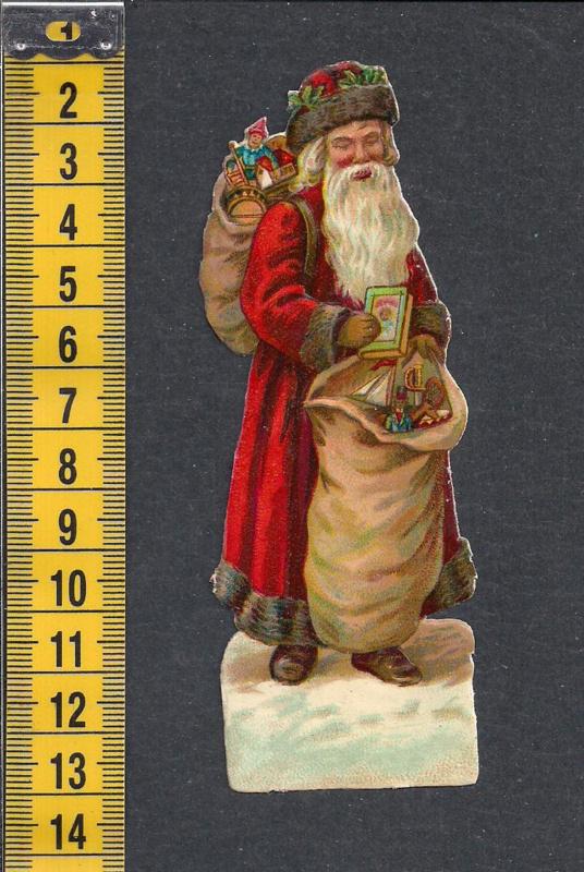 Kerstman met zak cadeaus antiek poezieplaatje (396), Ophalen of Verzenden