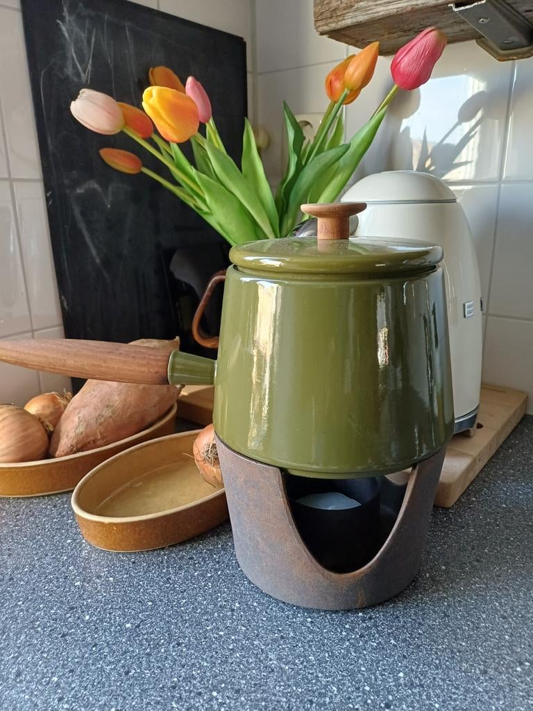 Groen fonduestel Michael  lax  COPCO, Huis en Inrichting, Keuken | Potten en Pannen, Ophalen of Verzenden, Gebruikt, Gietijzer