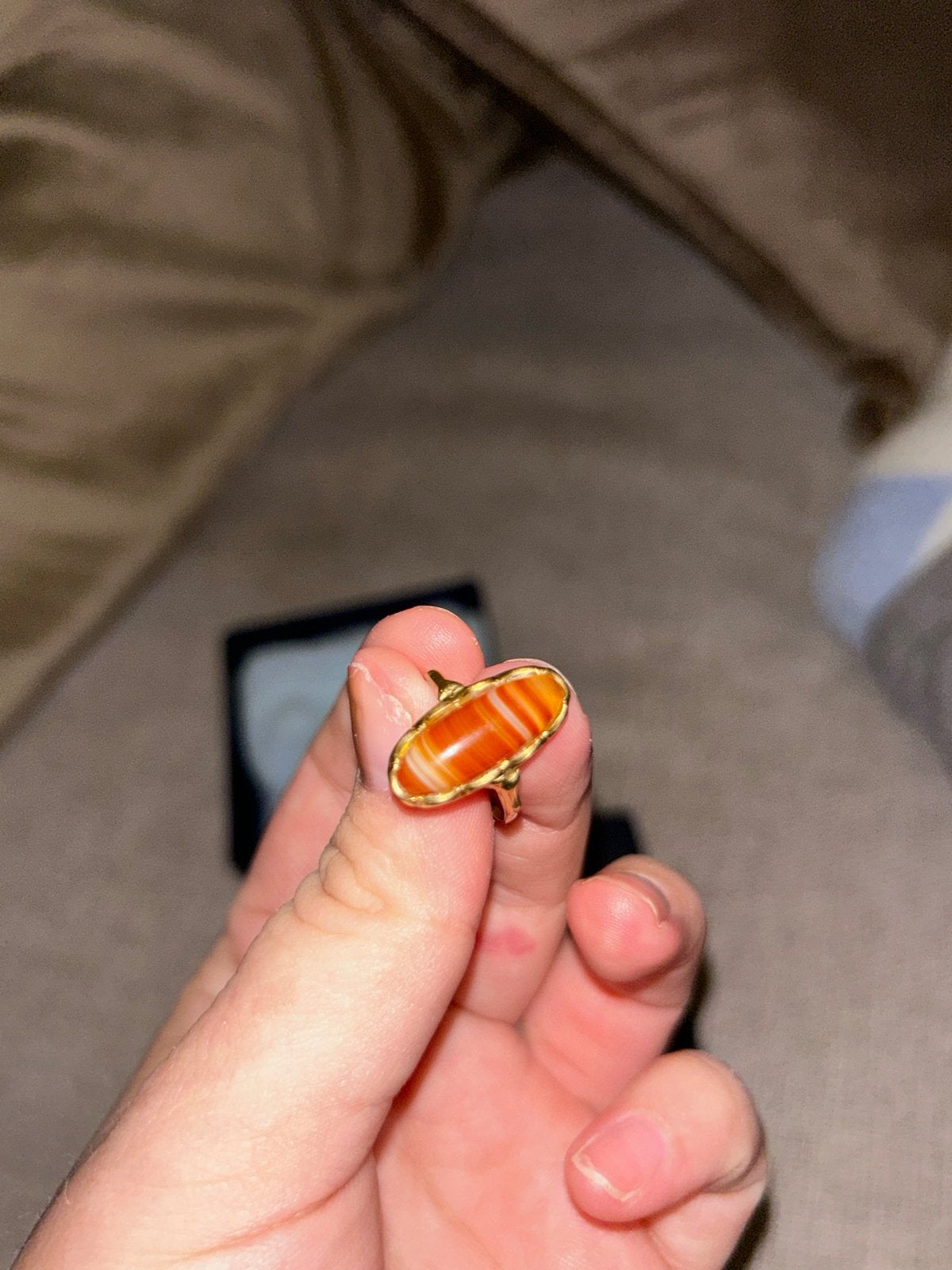 Antieke 14k Gouden Carneool-Agaat Ring, 80 jaar oud, Sieraden, Tassen en Uiterlijk, Ophalen, Gebruikt, Oranje, Met edelsteen