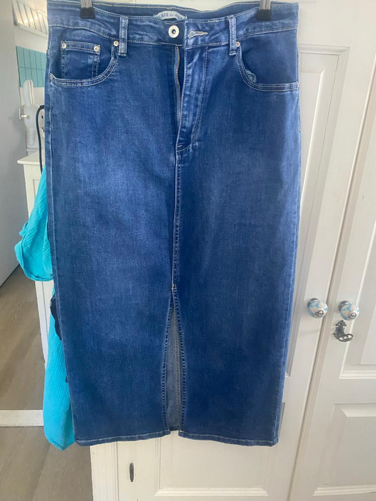Lange spijkerrok van Place du Jour, maat 38, Kleding | Dames, Maat 38/40 (M), Blauw, Ophalen of Verzenden, Zo goed als nieuw