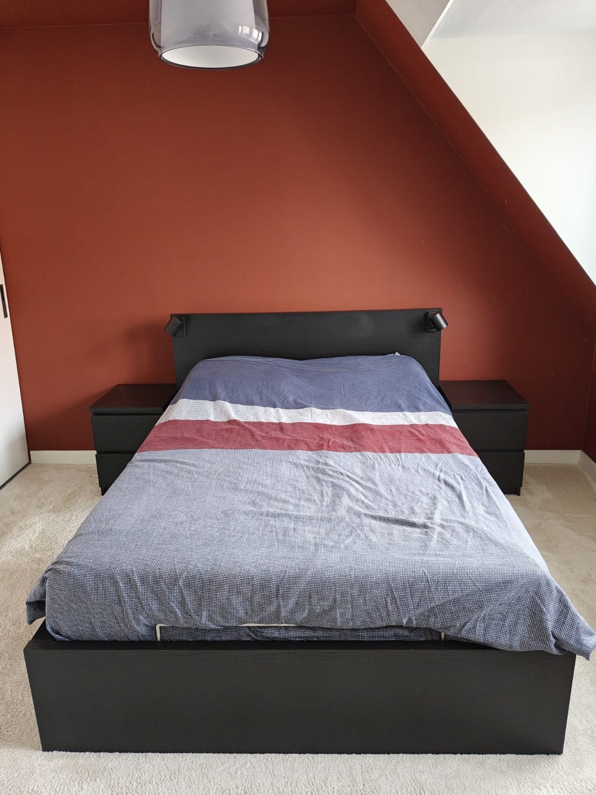 IKEA MALM 140x200 bedframe met opbergruimte + lampjes, Huis en Inrichting, Slaapkamer | Bedden, Ophalen, Gebruikt, Zwart, 140 cm
