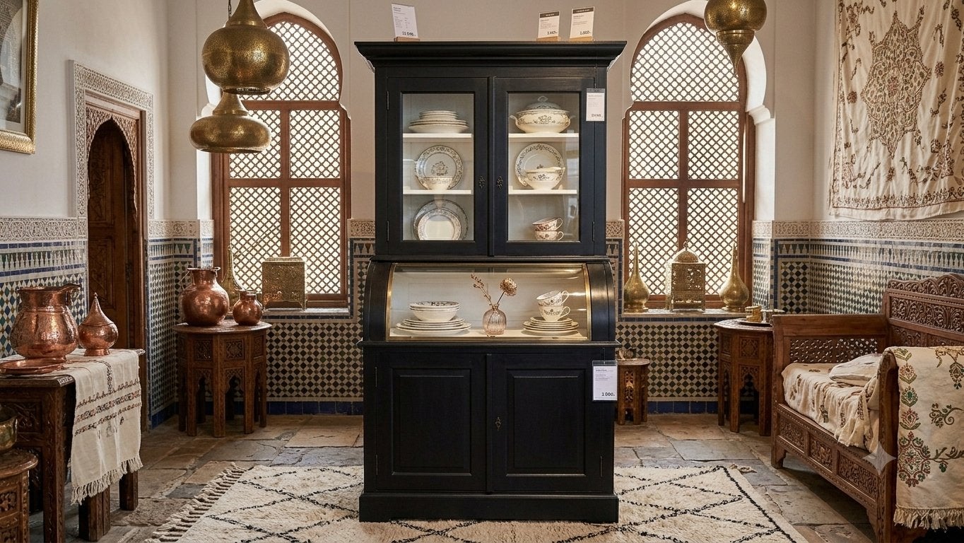 Prachtige Teak Buffetkast Vitrinekast - Op Maat Geverfd, Huis en Inrichting, Kasten | Dressoirs, Nieuw, 100 tot 150 cm, 50 tot 75 cm