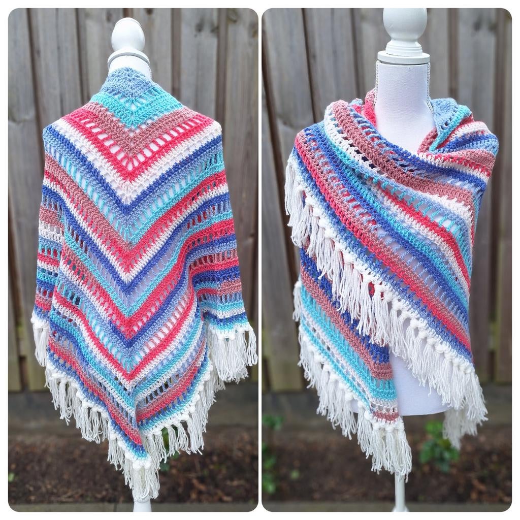 Handgemaakte gehaakte omslagdoek/sjaal - Kleurrijk, Kleding | Dames, Mutsen, Sjaals en Handschoenen, Verzenden, Maat 46/48 (XL) of groter