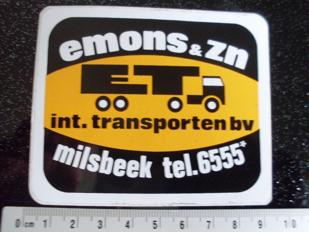 sticker emons & zn int transporten milsbeek logo ET, Verzamelen, Verzenden, Zo goed als nieuw, Bedrijf of Vereniging