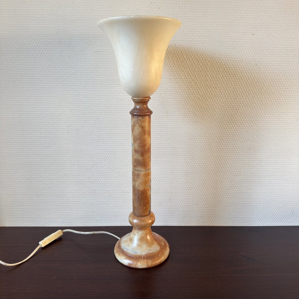 Vintage Spaanse Natuurstenen Albasten Tafellamp, Kelk, Huis en Inrichting, Lampen | Vloerlampen, Gebruikt, Minder dan 100 cm, Steen/keramiek