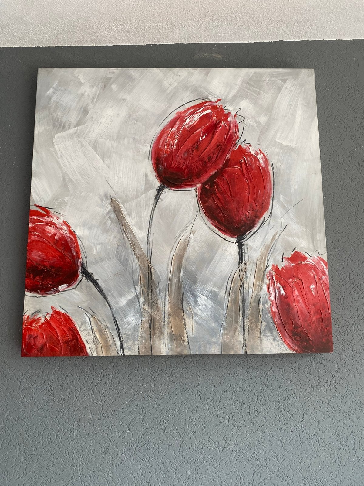 Schilderij met rode tulpen - Modern en sfeervol, Ophalen, Acrylverf, Handgeschilderd, Bloemen
