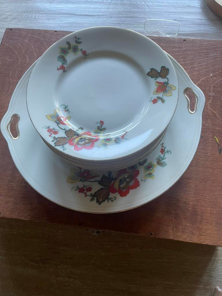 Vintage Gebakstel met bloem, Ophalen