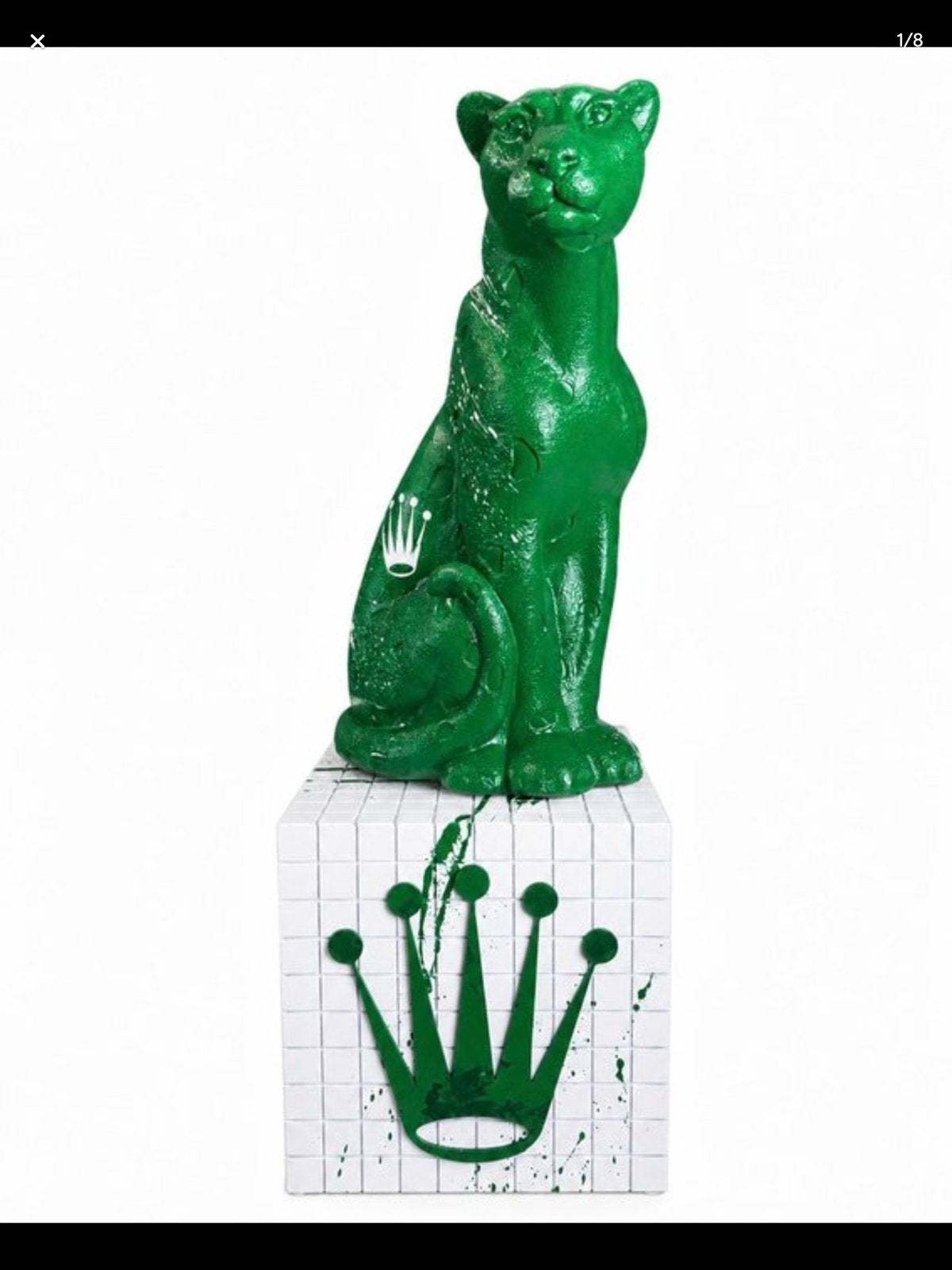 Daluxe Art: Uniek Groen Panter Beeld met Rolex Details, Kunststof, Zoogdier, Beeld, Europa