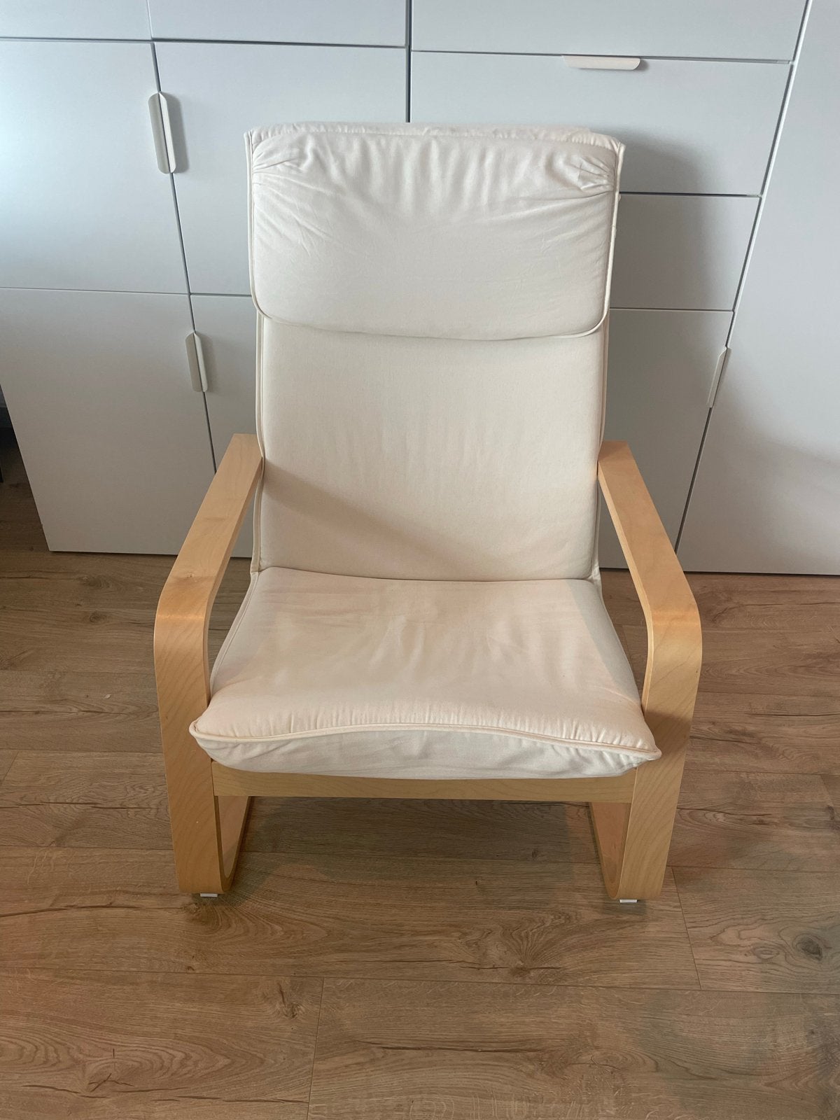 IKEA Poäng fauteuil met witte kussens, Ophalen, Wit, Zo goed als nieuw, Eén