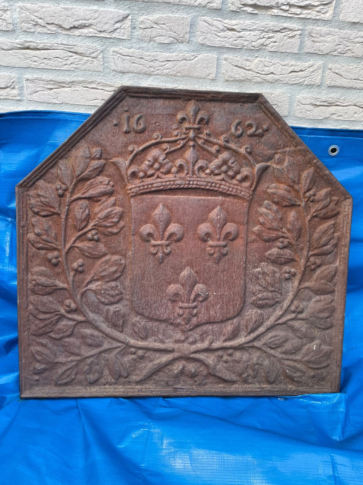Antiek zware XL haardplaat ‘Fleur de Lis’ | 60 kg | 19e eeuw, Ophalen, Gebruikt, Vrijstaande haard, Houthaard