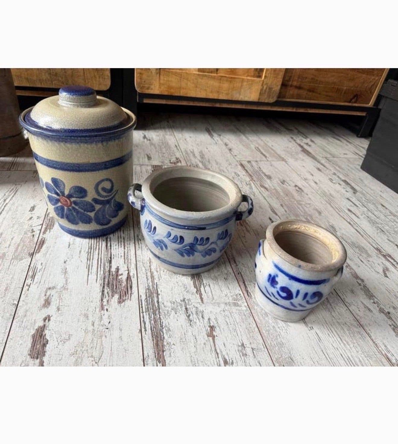 Set van 3 authentieke Keulse potten met blauw decor, Ophalen of Verzenden