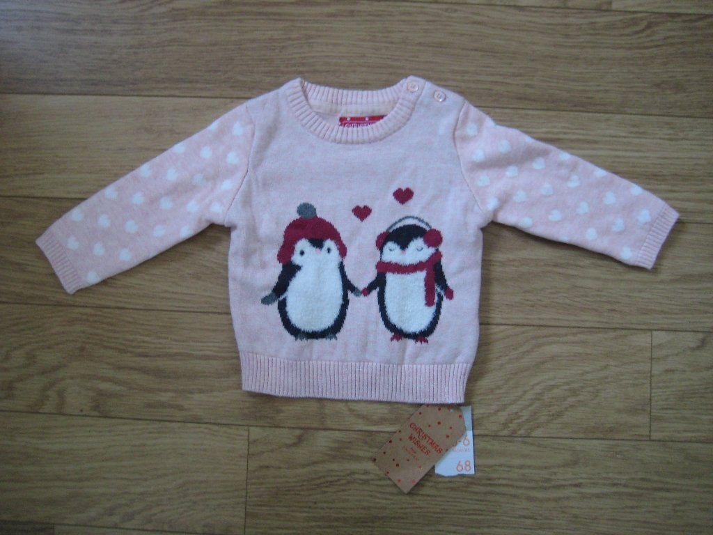 Primark baby kersttrui maat 68 roze met pinguïns NIEUW, Nieuw, Ophalen of Verzenden, Primark, Truitje of Vestje