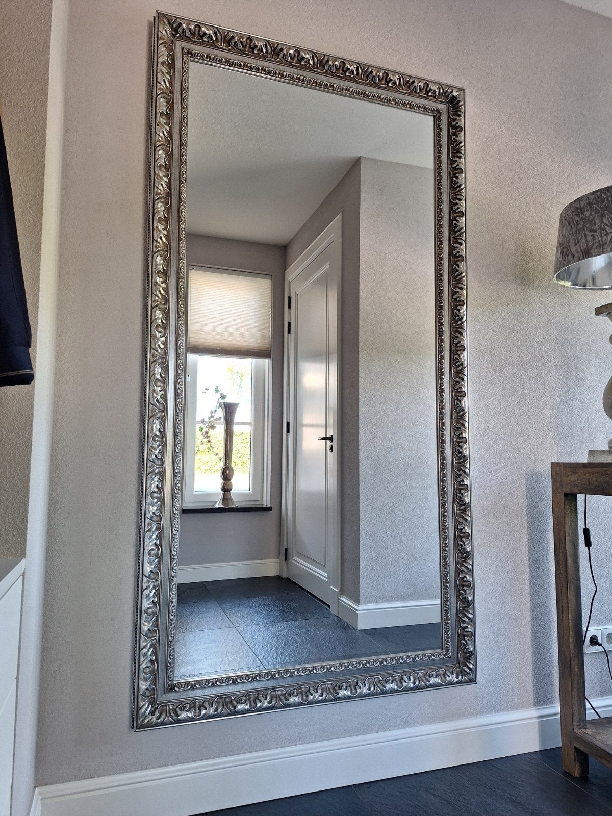 Garderobe spiegel, sierlijke zilverkleurige lijst 190x100 cm, Ophalen, 200 cm of meer, Zo goed als nieuw, 75 tot 100 cm