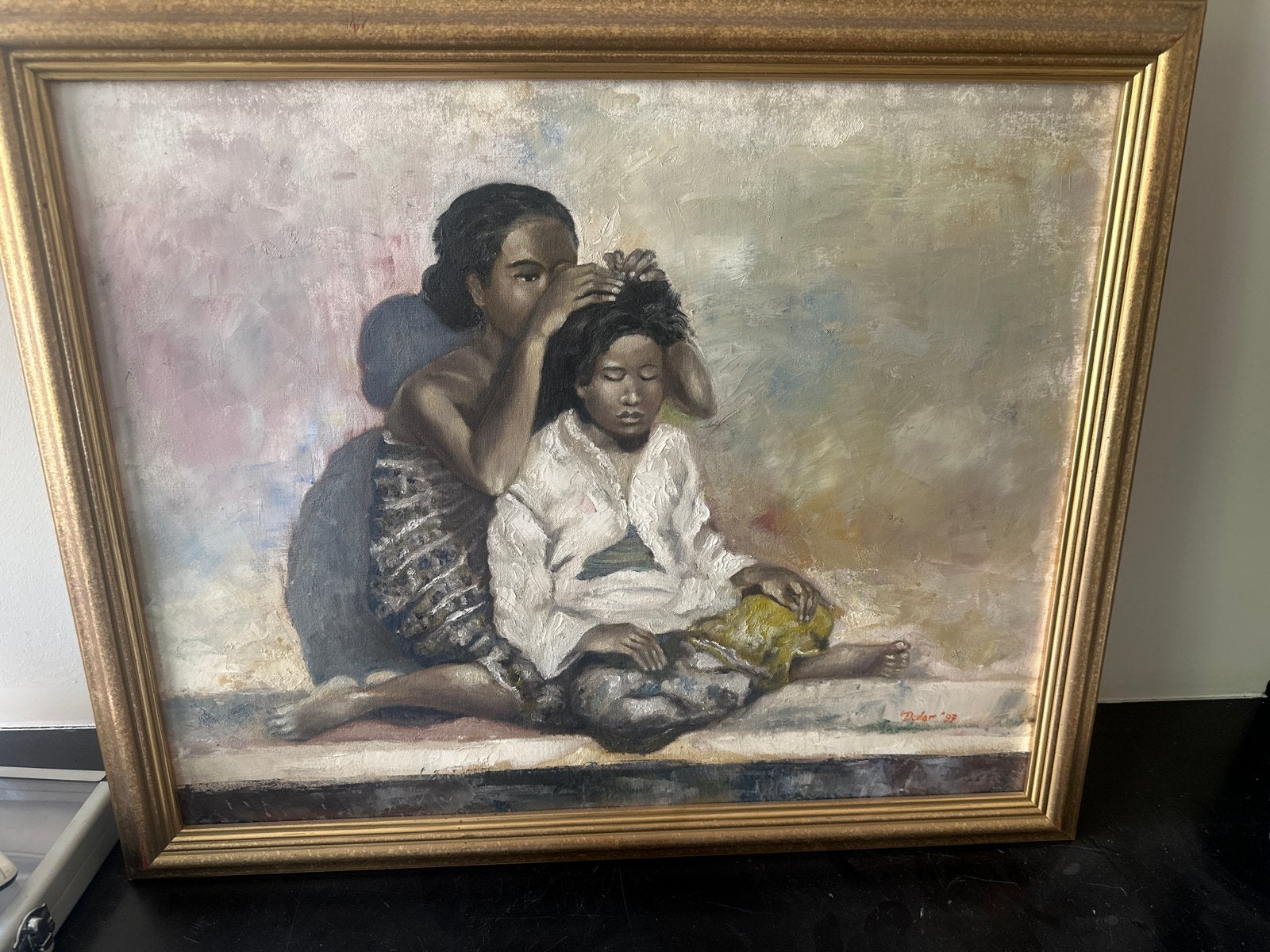 Olieverf schilderij van Dedar '98: Moeder en kind, Ophalen, Doek, Portret of Personen, Realistisch