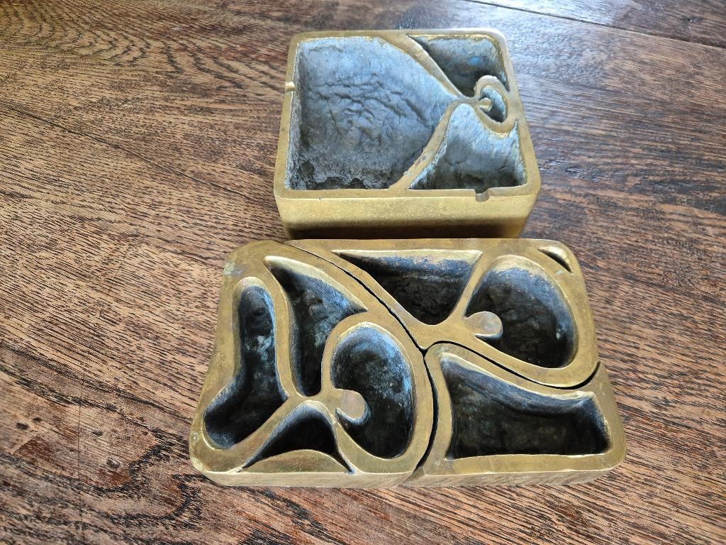 Unieke vintage bronzen asbakken bijzonder design Brutalist?, Ophalen of Verzenden, Zo goed als nieuw, Asbak