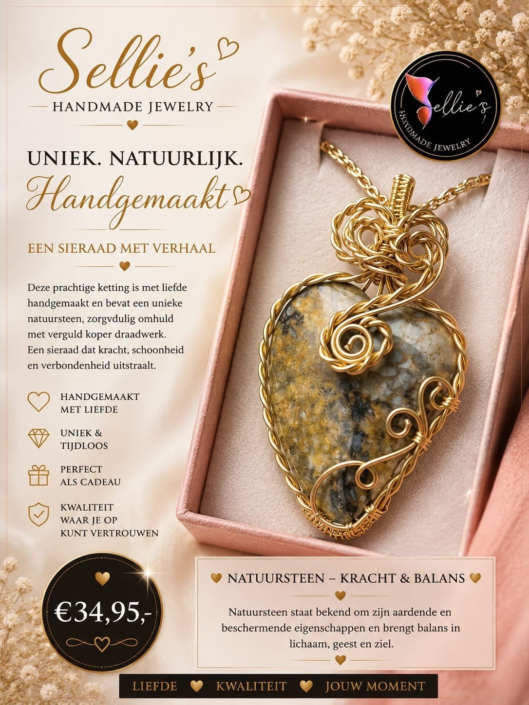 🦋 Sellie's handmade jewelery 🦋, Sieraden, Tassen en Uiterlijk, Kettingen, Nieuw, Ophalen of Verzenden, Steen of Mineraal, Verstelbaar