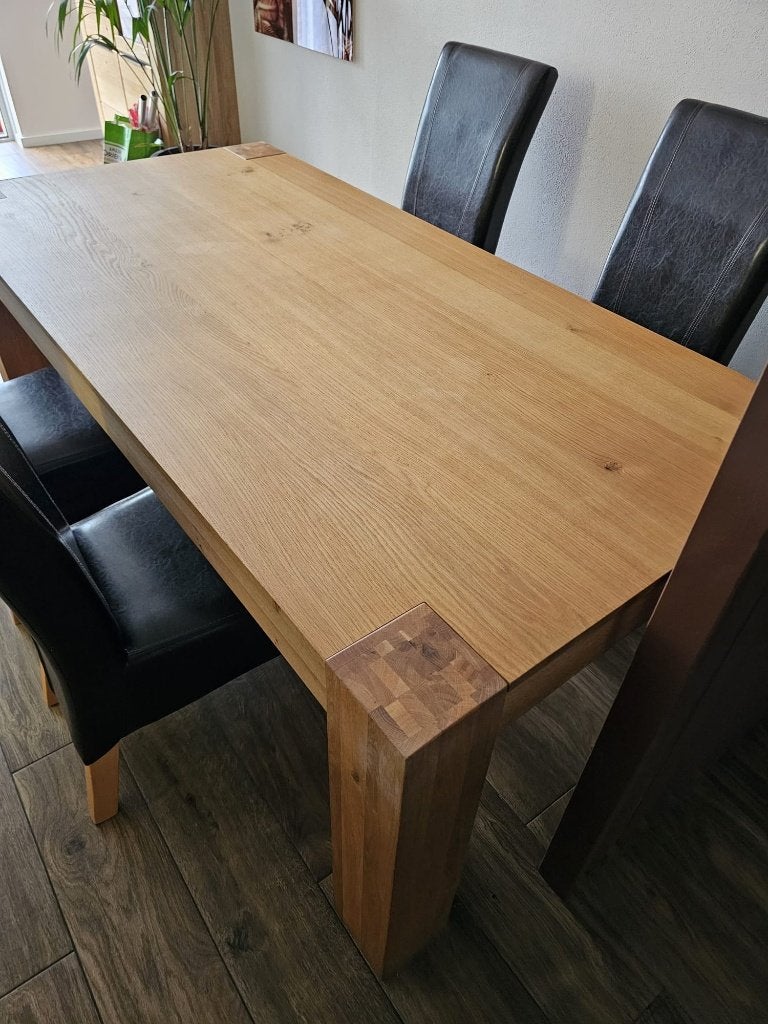 Eettafel te koop aangeboden met stoelen, Ophalen, 100 tot 150 cm, Eikenhout, 200 cm of meer