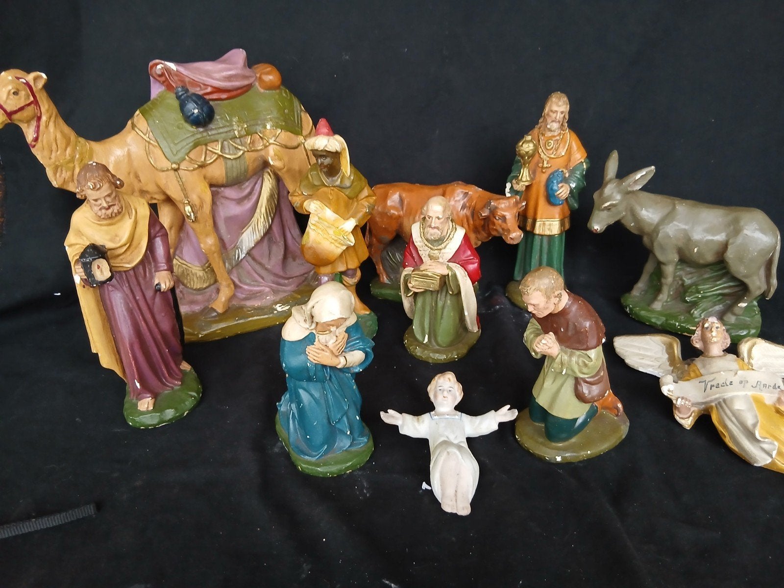 Antieke Kerststal Beelden Set - Handgeschilderd, Ophalen of Verzenden, Gebruikt, Beeld(je), Christendom | Katholiek