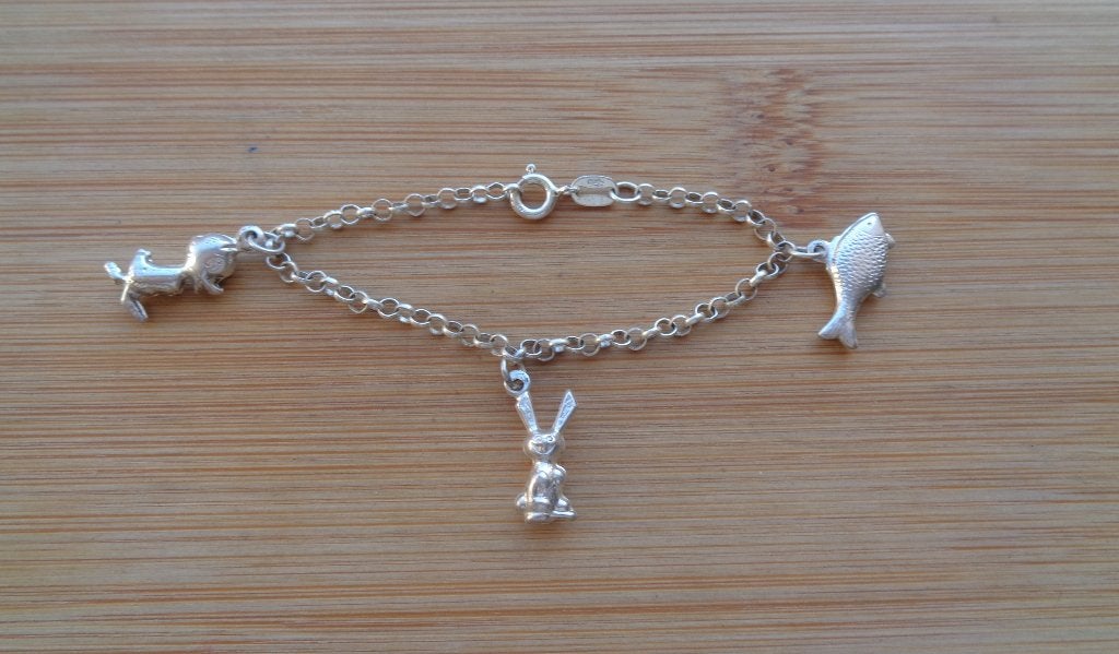 zilveren kinder bedel armband 3 bedels [313], Verzenden, Zo goed als nieuw, Met bedels of kralen, Zilver